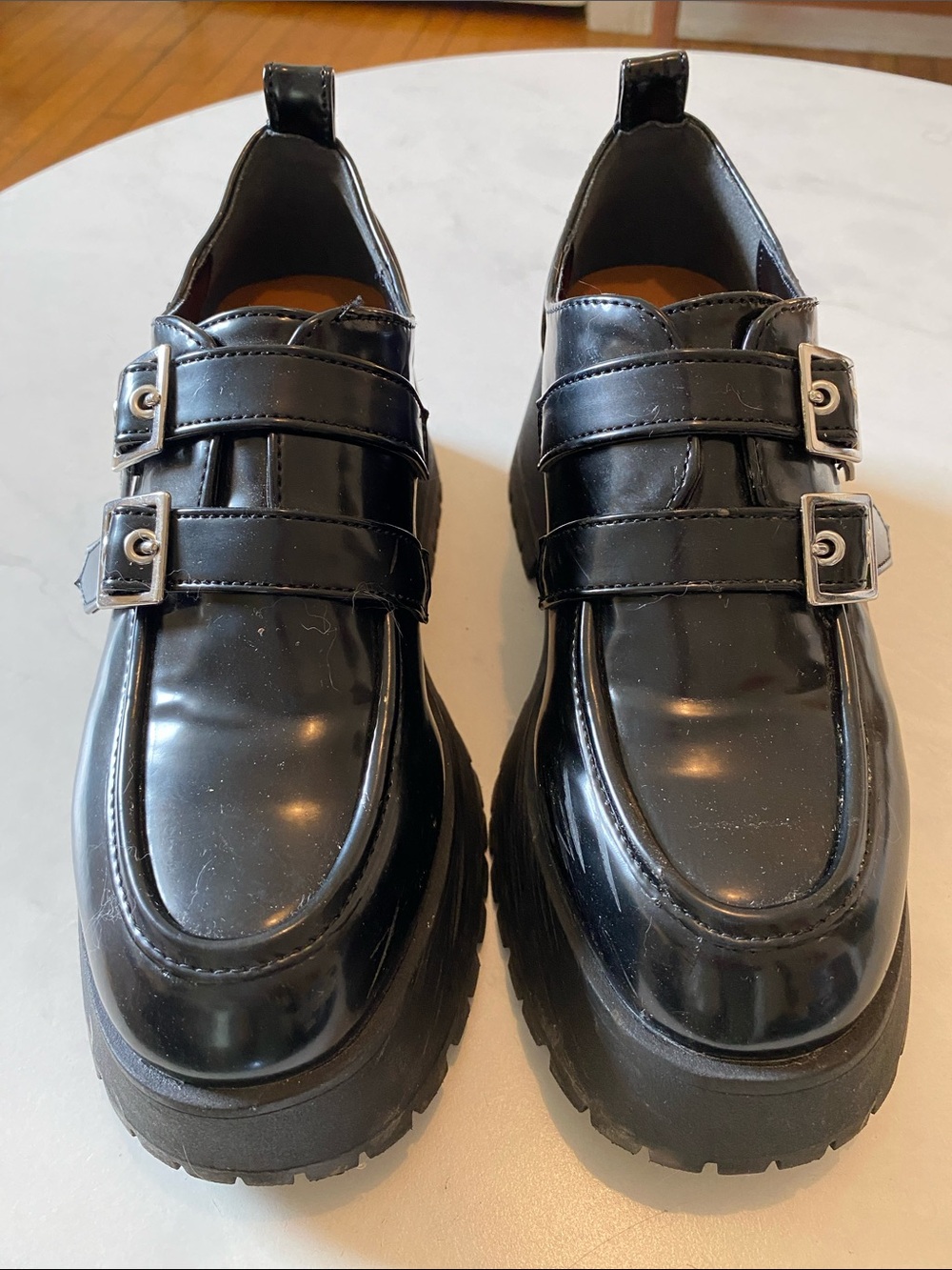 Men's Black Double-Buckle Chunky Loafers